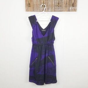 Buffalo David Bitton Purple & Black Sleeveless V-Neck Mini Dress – Size Small